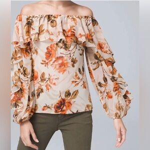 White House Black Market Orange and Brown Blouse